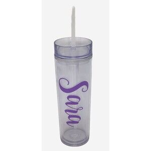 Tumbler Water Beverage Clear SARA Personalized Purple Straw Travel Teacher GIFT